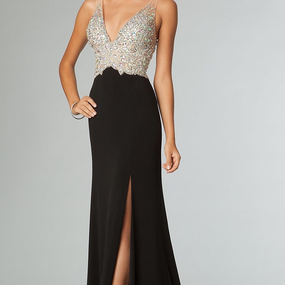JVN Jovani Jeweled Open Bodice Prom Dress